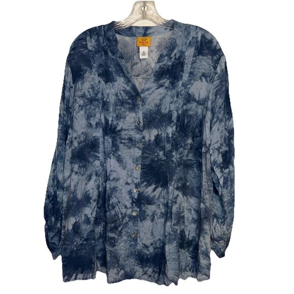 Ruby Rd 1X Top blue tie dye popover FLAW-fray at bottom hem - Picture 1 of 9